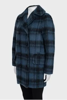 Double-breasted check coat