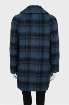 Double-breasted check coat