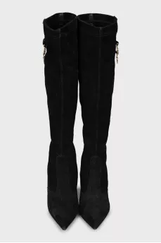 Suede boots with embellished heel