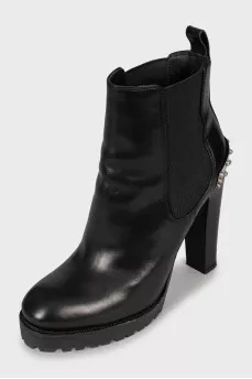 Leather ankle boots with metallic decor