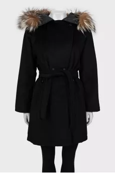 Reversible jacket with fur hood