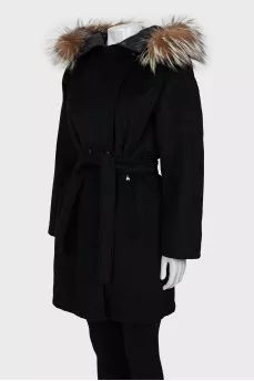 Reversible jacket with fur hood