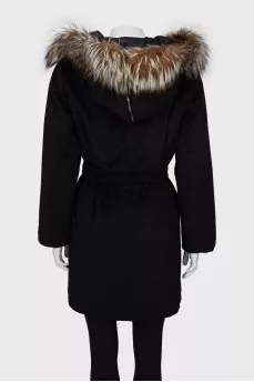 Reversible jacket with fur hood