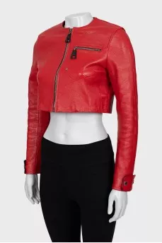 Red cropped leather jacket