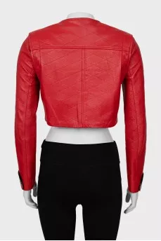 Red cropped leather jacket