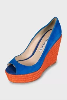 Suede woven wedge shoes