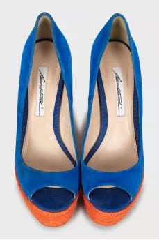 Suede woven wedge shoes