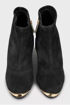 Suede ankle boots with gold toe