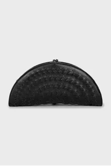 Leather clutch with weaving