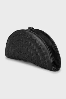 Leather clutch with weaving