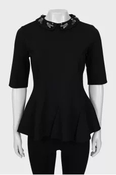 Black blouse with detachable collar