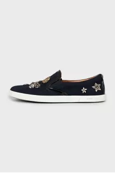 Textile slip-ons with decor