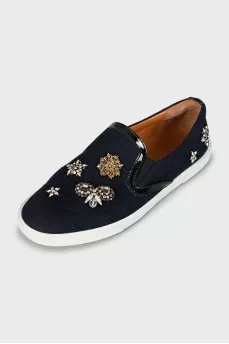 Textile slip-ons with decor