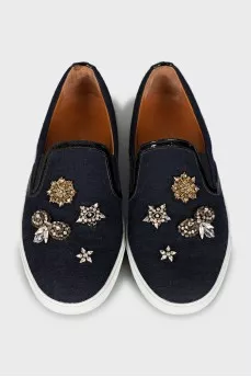 Textile slip-ons with decor