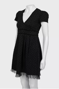 Black mini dress with polka dots