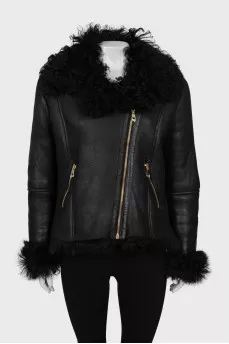 Sheepskin coat with gold fittings