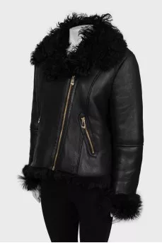 Sheepskin coat with gold fittings