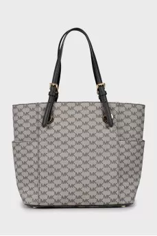 Gray tote bag with signature print