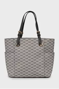Gray tote bag with signature print