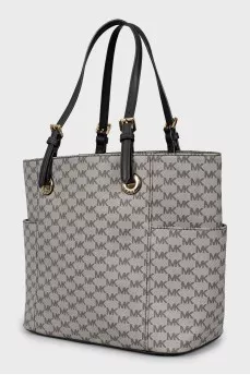 Gray tote bag with signature print