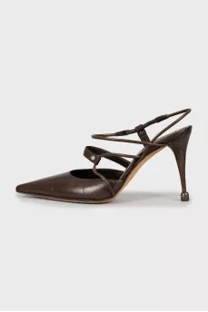 Brown leather slingbacks