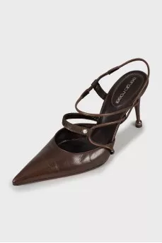 Brown leather slingbacks
