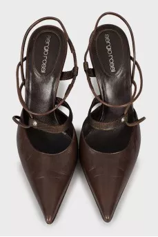 Brown leather slingbacks