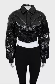 Cropped eco-leather jacket