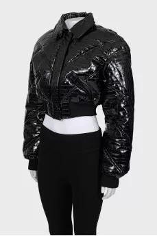 Cropped eco-leather jacket