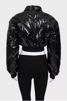 Cropped eco-leather jacket