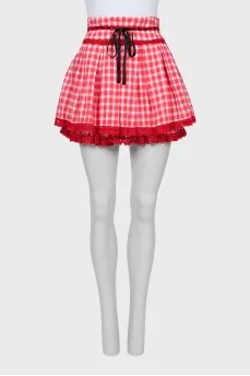 Red mini skirt in check print