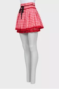 Red mini skirt in check print
