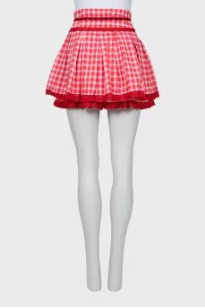 Red mini skirt in check print