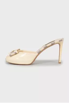 Canvas and leather sandals with bow