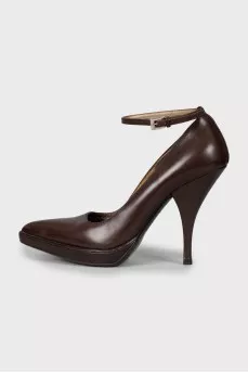 Brown leather stilettos