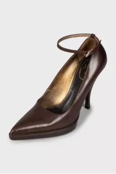 Brown leather stilettos