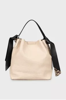 Beige leather tote bag