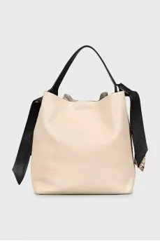 Beige leather tote bag