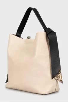 Beige leather tote bag
