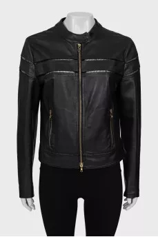 Leather jacket with gold hardware