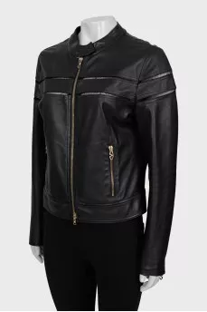 Leather jacket with gold hardware