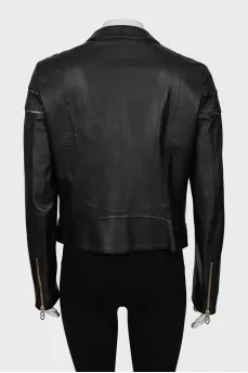 Leather jacket with gold hardware