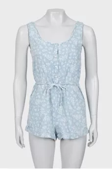 Floral denim romper