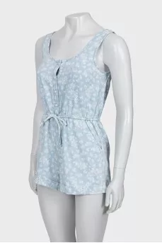 Floral denim romper
