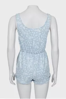 Floral denim romper