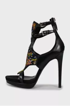 beaded print sandals