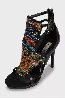 beaded print sandals