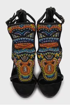 beaded print sandals
