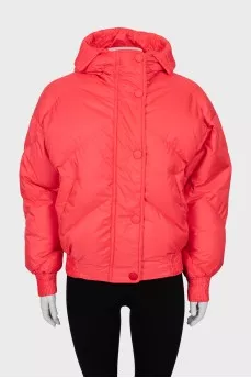 Cropped pink down jacket with hood