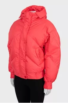 Cropped pink down jacket with hood
